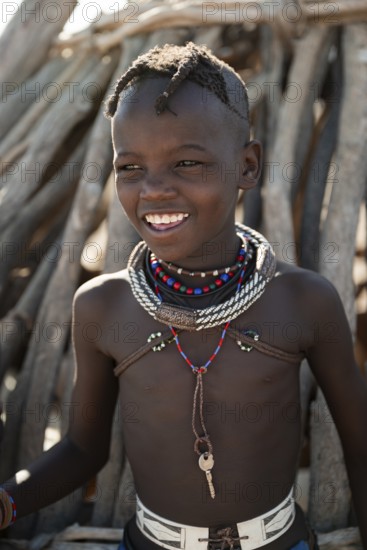 Portrait, Himba boy, traditional Himba village, Kaokoveld, Kunene, Namibia