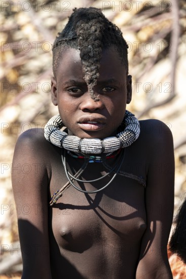 Portrait, Himba girl, traditional Himba village, Kaokoveld, Kunene, Namibia