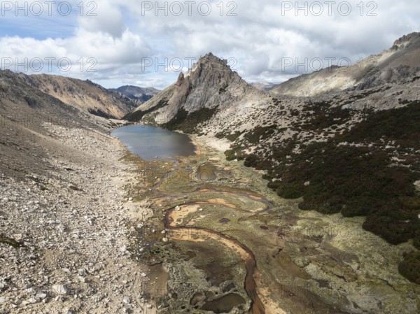 Aerial view, epic panorama, large glaciers, glacial lakes Lago de los Tres Laguna Sucia and Laguna Torre, mountains and peaks of Monte Fitz Roy and Cerro Torre, Fitz Roy mountain range, Cerro Chalten, Los Glaciares National Park, Patagonia, Santa Cruz Province, Argentina