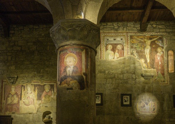 Late Gothic fresco of Saint Benedict in the church of San Giorgio, Borgo di Vigoleno, Vernasca, province of Piacenza, Italy