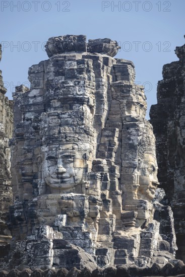 Huge stone-carved faces of Bodhisattva Lokeshvara, also Avalokiteshvara, Bayon Temple, Angkor Thom, UNESCO World Heritage Site, Angkor Wat, Siem Reap, Cambodia