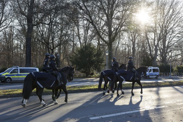 Police horse patrol during the visit of Volodymyr Selensky (President of Ukraine) to Frank-Walter Steinmeier (President of the Federal Republic of Germany) at Bellevue Palace, 15 December 2025