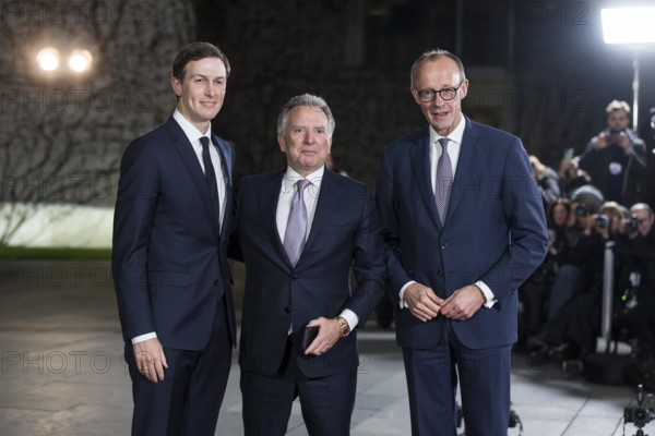 Jared Kushner (advisor and son-in-law of the US President), Steve Witkoff (special envoy of the US President) and Friedrich Merz (Chancellor of the Federal Republic of Germany) on arrival at the Federal Chancellery. Following the bilateral meeting with Ukrainian President Zelenskyi, Federal Chancellor Merz will meet with other European heads of state and government as well as the heads of the EU and NATO. Berlin, 15 August 2025