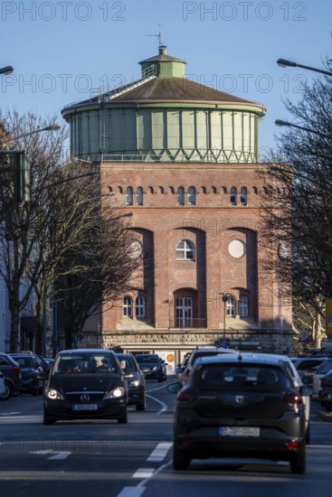 The water tower on Steeler Berg, Steeler Strassen in Essen, one of 8 water tank systems operated by Stadtwerke Essen for water supply, with a volume of 2000 cubic meters, it is used for water supply during peak consumption in the morning and at noon, North Rhine-Westphalia, Germany