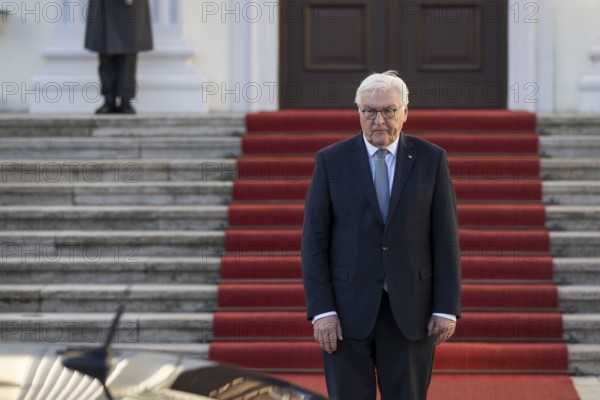 Frank-Walter Steinmeier (President of the Federal Republic of Germany) awaits the arrival of Volodymyr Zelensky (President of Ukraine) at Bellevue Palace, 15 December 2025