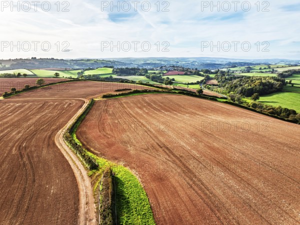 Colours of Devon Farms and Fields over Paignton and Berry Pomeroy from a drone, Totnes, England, United Kingdom