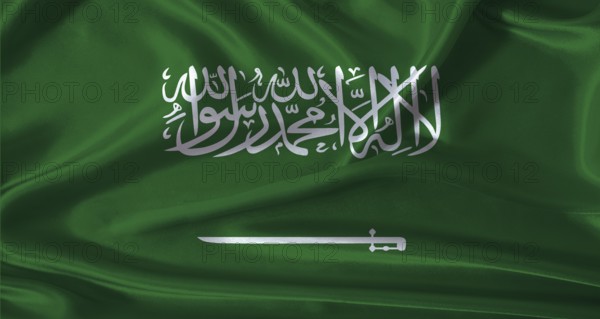 National flag of Saudi Arabia with cloth texture. Saudi Arabia flag with realistic texture background