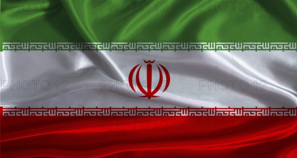 Iran flag with cloth textured background. National flag of Iran with realistic texture