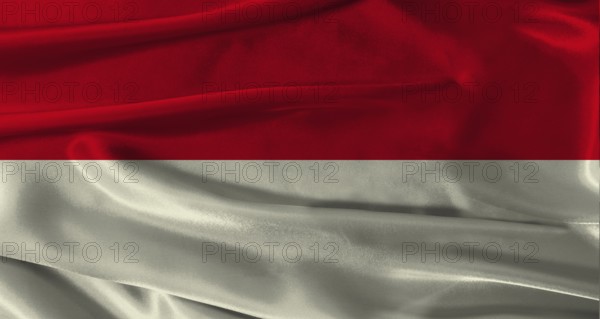 Flag of Indonesia with fabric textured background. Close up of National flag of Indonesia with realistic texture