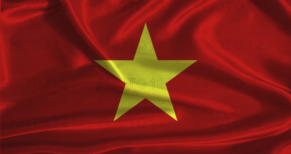 Vietnam flag with cloth textured background. National flag of Vietnam with realistic texture