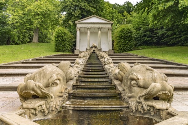 The Small Cascade and the Temple in the Baroque Neuwerkgarten, Gottorf Castle Museum Island, City of Schleswig, Schleswig-Holstein, Germany