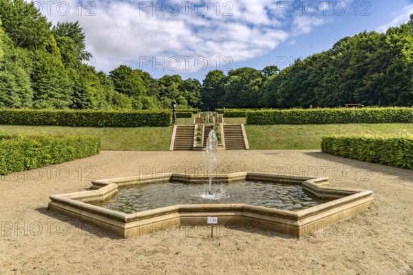 Fountain in the Baroque Neuwerkgarten, Gottorf Castle Museum Island, City of Schleswig, Schleswig-Holstein, Germany