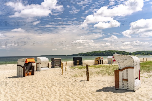 Beach chairs on Eckernförde beach, Schleswig-Holstein, Germany