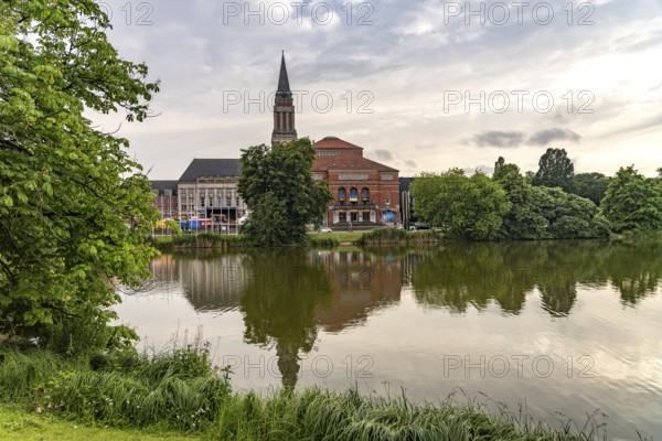 Kleiner Kiel, Kiel Opera House and City Hall Tower in Kiel, Schleswig-Holstein, Germany