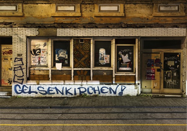 Decaying façade covered with graffiti, no-go area in Gelsenkirchen, one of the poorest cities in Germany