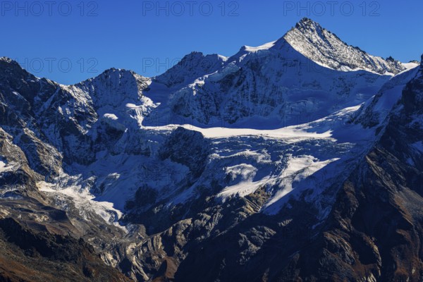 Snow-capped peak of Mount Zinalrothorn, Val d'Anniviers, Valais Alps, Canton of Valais, Switzerland