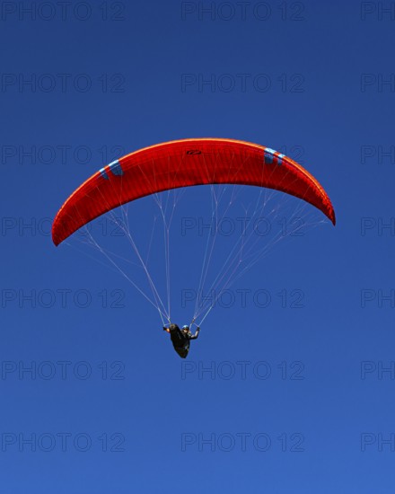 Paragliders against a blue sky, Val d'Anniviers, Valais Alps, Canton of Valais, Switzerland
