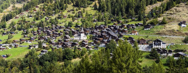 The village of Ayer, panoramic view, Val d'Anniviers, Valais Alps, Canton of Valais, Switzerland