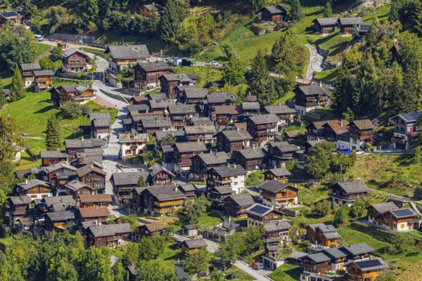 The historic town center of Mission, aerial view, Val d'Anniviers, Valais Alps, Canton of Valais, Switzerland