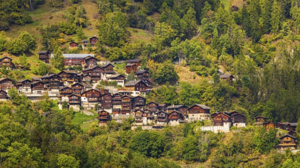 The mountain village of Pinsec, Val d'Anniviers, Valais Alps, Canton of Valais, Switzerland