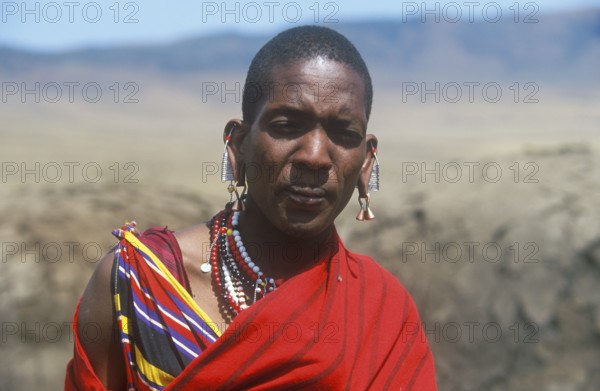 Portrait of a Maasai man, Ngorongoro Crater, Tanzania, Africa, June 2000, vintage, retro, old, historical