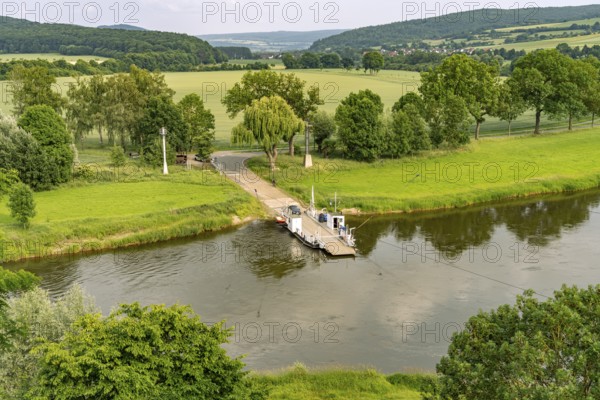 The Weser ferry in Polle seen from above, Samtgemeinde Bodenwerder-Polle, Lower Saxony, Germany