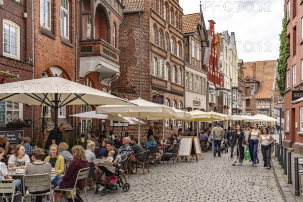 Pubs and restaurants on the Stintmarkt am Lüneburger Hafen, Hanseatic City of Lüneburg, Lower Saxony, Germany