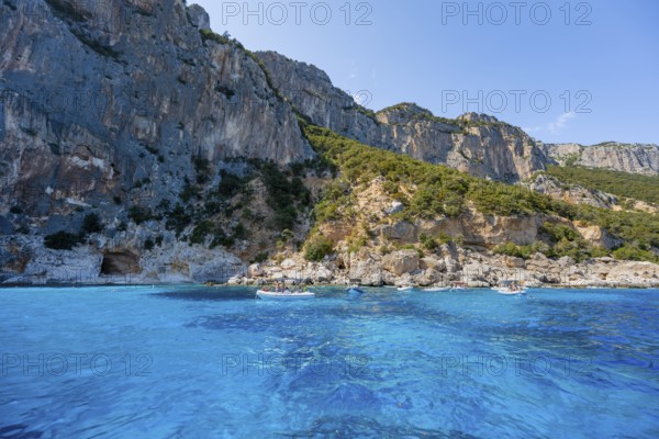 Picturesque rocky coast, cliffs and blue sea at Piscine di Venere, Golfo di Orosei, Baunei, Sardinia, Italy
