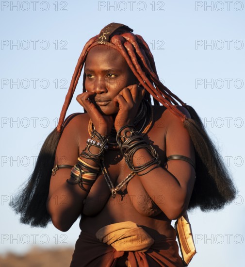 Portrait, Himba woman, traditional clothing, Kaokoveld, Kunene, Namibia