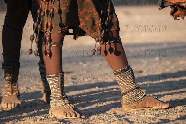 Detail, jewelry on the feet, Himba woman, traditional clothing, Kaokoveld, Kunene, Namibia