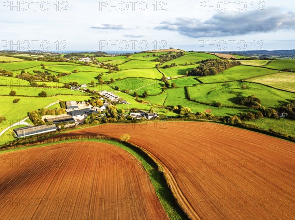 Colours of Devon Farms and Fields over Paignton and Berry Pomeroy from a drone, Totnes, England, United Kingdom