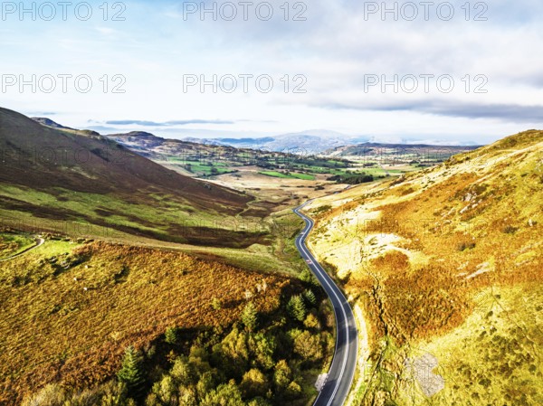 Autumn colours over Mach Loop from a drone, Minffordd, Tywyn, Wales, UK