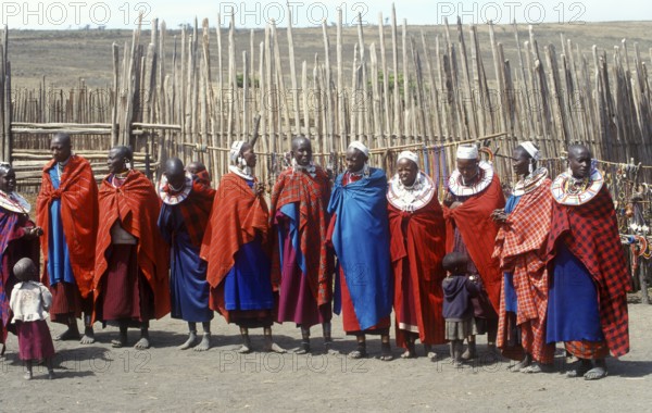 Maasai woman with small children in their village in the Ngorongoro Crater, Tanzania, June 2000, vintage, retro, old, historic