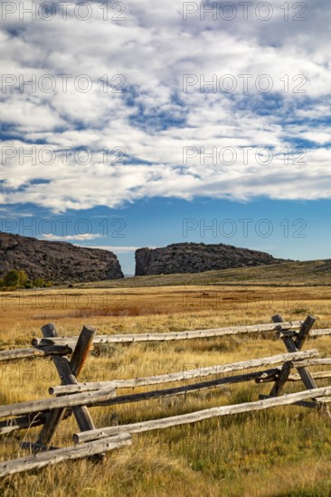 Alcova, Wyoming - Devil's Gate, a canyon cut through solid rock by the Sweetwater River. Emigrants on the Oregon Trail, Mormon Trail, and California Trail passed this way in the mid-19th century