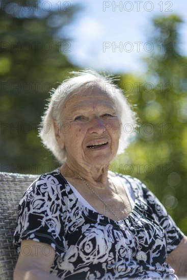 Smiling 86-year-old woman, retirement home, Jettingen, Baden-Württemberg, Germany