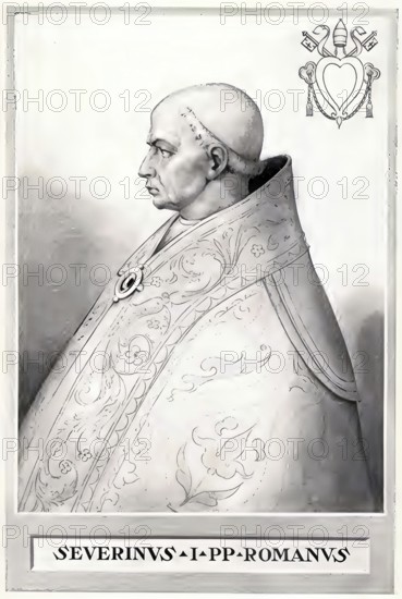 Severinus (died 2 August 640) was pope from 638 until his death, Historical, authentic, digitally restored reproduction from a 19th century original, Record date not stated