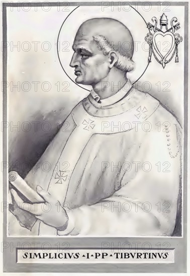 Simplicius (born in Tivoli, died 10 March 483 in Rome) was Pope and Bishop of Rome from 3 March 468 to 10 March 483, Historical, authentic, digitally restored reproduction from a 19th century original, Record date not stated