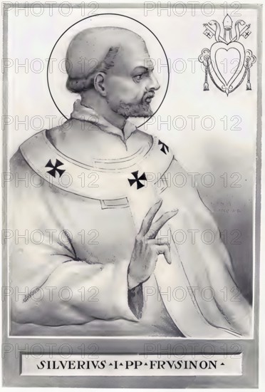 Silverius (born in Frosinone, died 2 December 537 on Ponza), son of Pope Hormisdas, was pope from June 536 until his resignation on 11 November 537, Historical, authentic, digitally restored reproduction from a 19th century original, Record date not stated