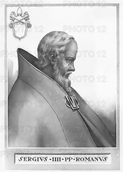 Sergius IV (born around 970 in Rome, died 12 May 1012) was pope from 31 July 1009 until his death, Historical, authentic, digitally restored reproduction from a 19th century original, Record date not stated