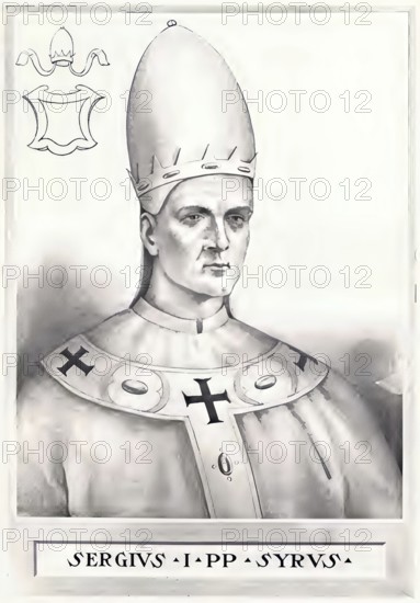 Sergius I (born ? in Palermo, died 7 September 701) was probably elected pope on 15 December 687 and remained so until his death in 701, Historical, authentic, digitally restored reproduction from a 19th century original, Record date not stated