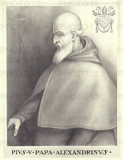 Pius V, legal name Antonio Ghislieri OP (born 17 January 1504 as Antonio Ghisleri in Bosco Marengo near Alessandria, died 1 May 1572 in Rome), was Pope of the Catholic Church from his election on 7 January 1566 until his death. He was canonised in 1712, Historical, authentic, digitally restored reproduction from a 19th century original, Record date not stated