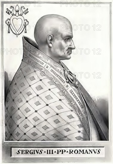 Sergius III (died 14 April 911 in Rome) was antipope in 898 and pope from 29 January 904 to 14 April 911, Historical, authentic, digitally restored reproduction from a 19th century original, Record date not stated