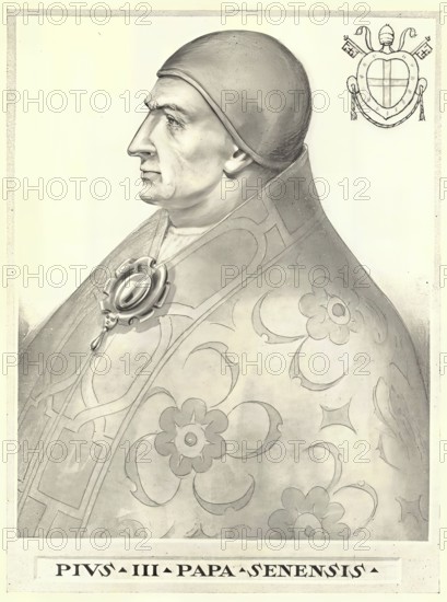 Pius III, originally Francesco Todeschini Piccolomini (born 29 May 1439 in Siena, died 18 October 1503 in Rome), was Pope of the Roman Catholic Church from 22 September 1503 to 18 October 1503, Historical, authentic, digitally restored reproduction from a 19th century original, Record date not stated