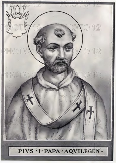 Pius I (born in Aquileia (?), died 155 (?) in Rome) was Bishop of Rome (140/142 (?) -155 (?), Historical, authentic, digitally restored reproduction from a 19th century original, Record date not stated