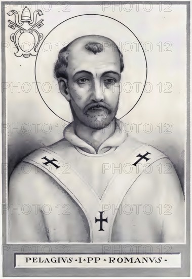 Pelagius I (died 3 March 561 in Rome) was Bishop of Rome from 16 April 556 until his death, Historical, authentic, digitally restored reproduction from a 19th century original, Record date not stated