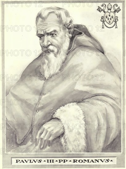 Paul III, born Alessandro Farnese (born 29 February 1468 in Canino, died 10 November 1549 in Rome), was an Italian Curia official. He was Pope of the Roman Catholic Church from 13 October 1534 until his death, Historical, authentic, digitally restored reproduction from a 19th century original, Record date not stated
