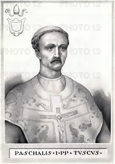 Paschalis I (born Easter in Rome, died there on 11 February 824) was pope from 817 to 824 as successor to Stephen IV, Historical, authentic, digitally restored reproduction from a 19th century original, Record date not stated