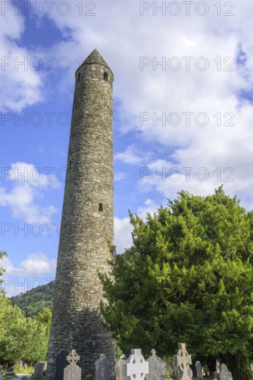Round Tower and Cemetery, Glendalough, Wicklow Mountains National Park, Brockagh, County Wicklow, Ireland