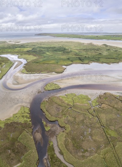 Aerial view of river structures, Inishkeel, County Donegal, Ireland