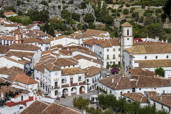 View over the white houses of village Grazalema, Parque natural de la Sierra de Grazalema, Andalusia, Spain